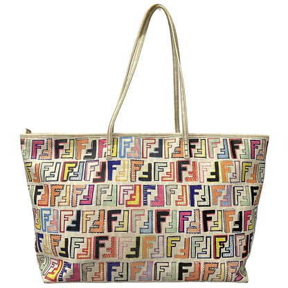Fendi Tote Light Gray Yellow Multi Leather — view 3