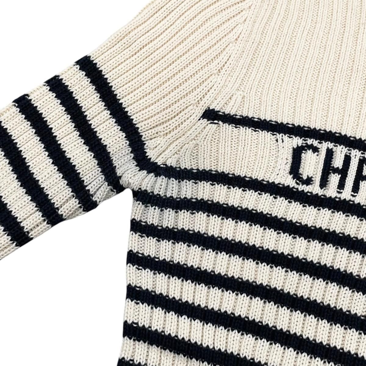 Dior Sweater Star Logo Border Knit 38 Cotton Beige Navy — view 7
