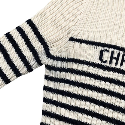Dior Sweater Star Logo Border Knit 38 Cotton Beige Navy — view 7