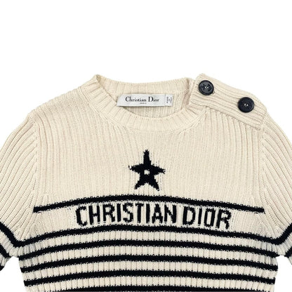 Dior Sweater Star Logo Border Knit 38 Cotton Beige Navy — view 3