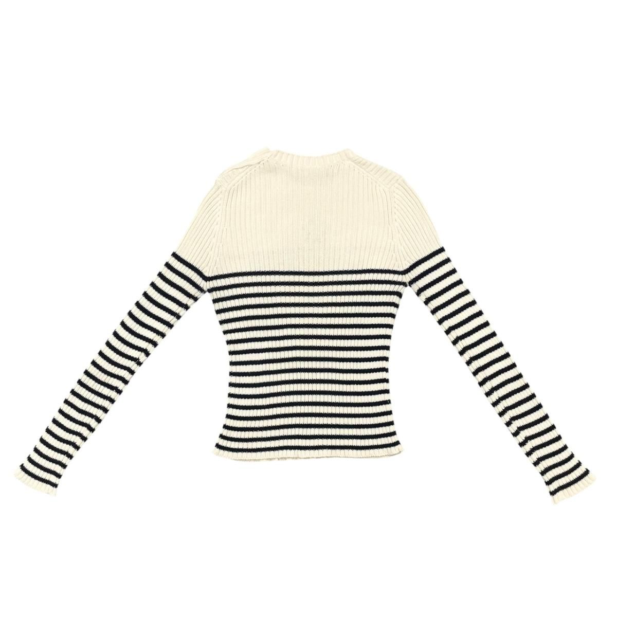 Dior Sweater Star Logo Border Knit 38 Cotton Beige Navy — view 2