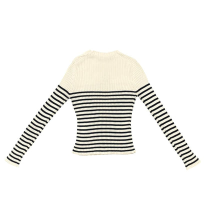 Dior Sweater Star Logo Border Knit 38 Cotton Beige Navy — view 2