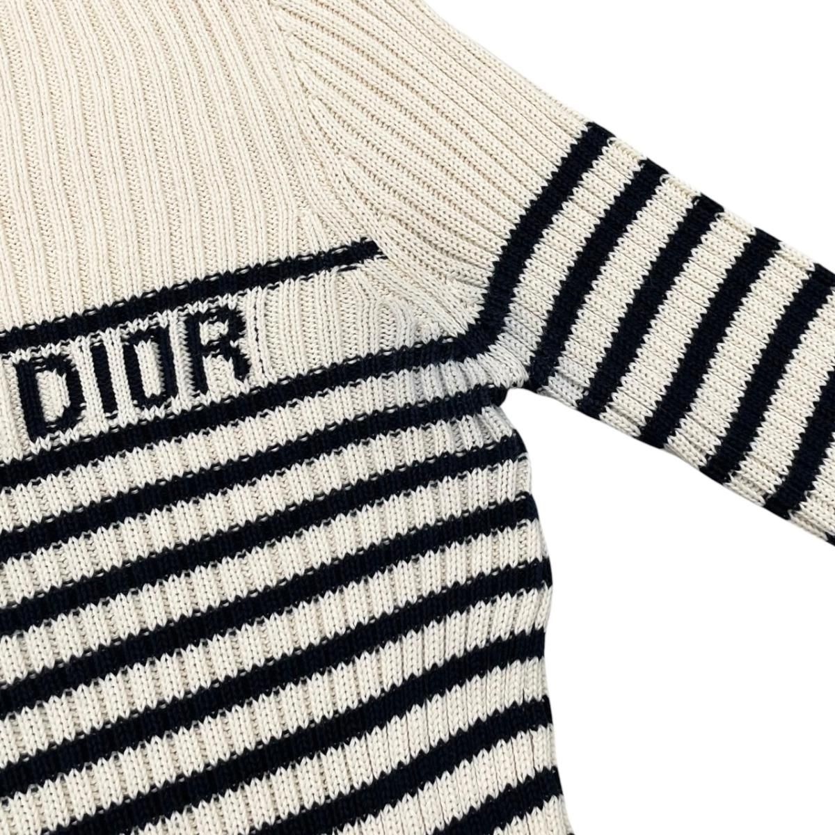 Dior Sweater Star Logo Border Knit 38 Cotton Beige Navy — view 8