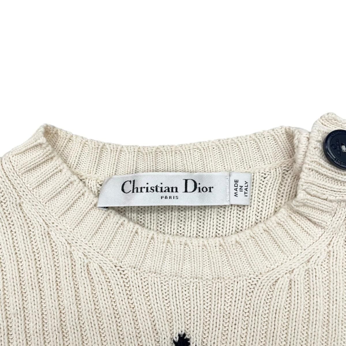 Dior Sweater Star Logo Border Knit 38 Cotton Beige Navy — view 9