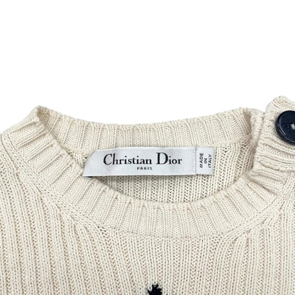 Dior Sweater Star Logo Border Knit 38 Cotton Beige Navy — view 9
