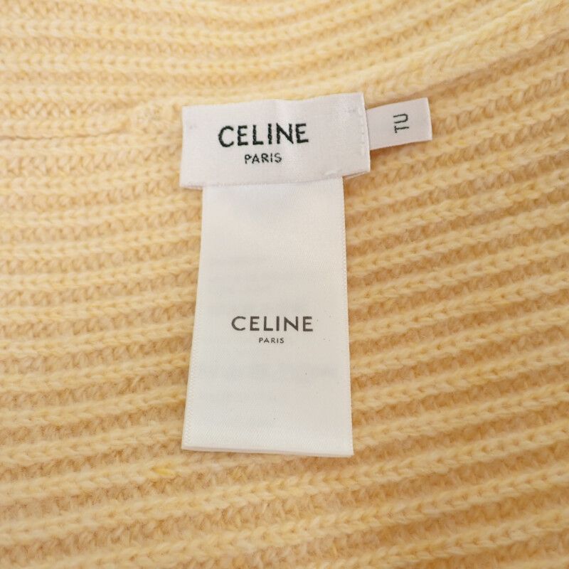 Celine Ribbed Logo Knit Cap Wool Yellow — view 6