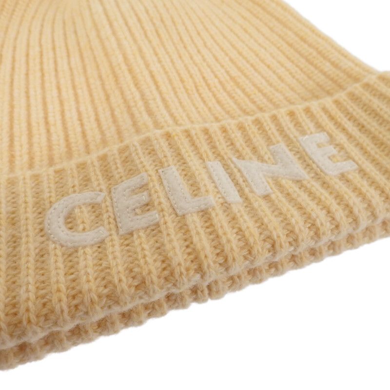 Celine Ribbed Logo Knit Cap Wool Yellow — view 5