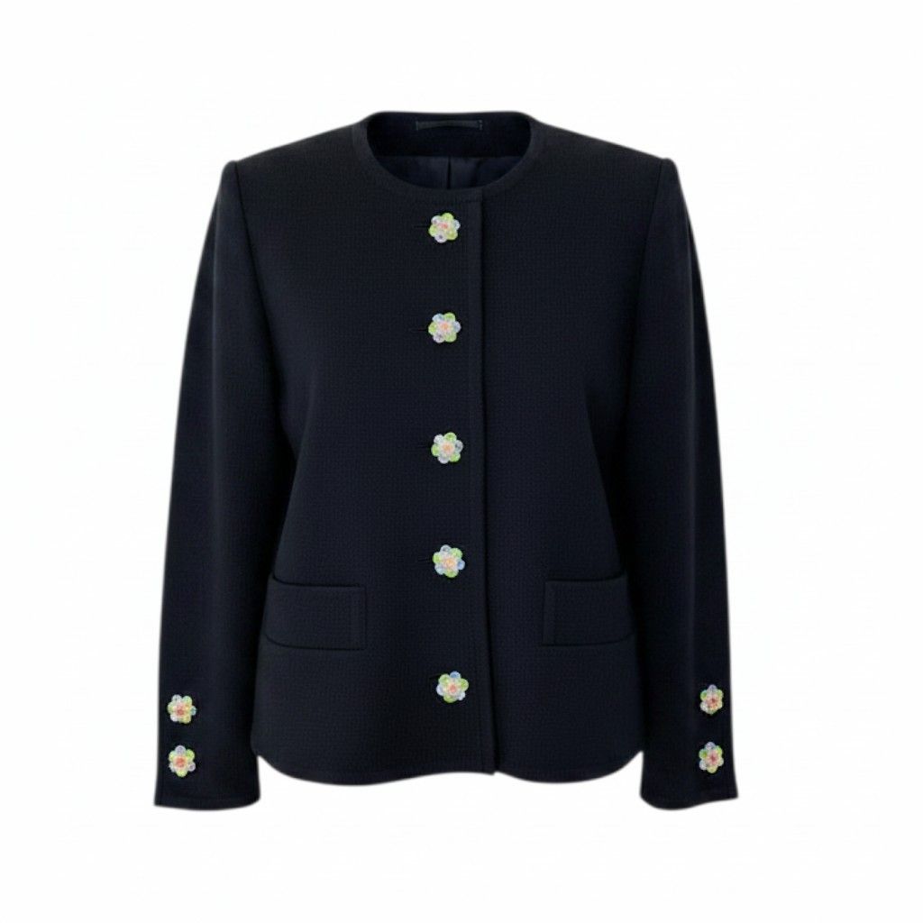 Saint Laurent Bijou Button Knit Jacket L Black Wool