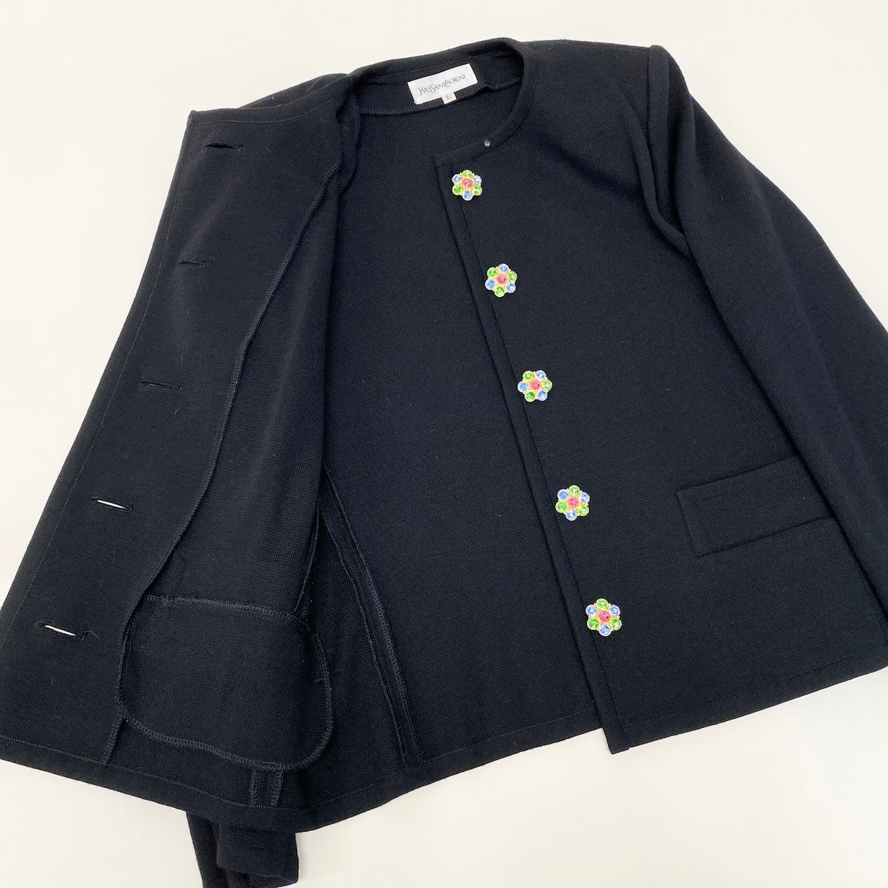 Saint Laurent Bijou Button Knit Jacket L Black Wool — view 4
