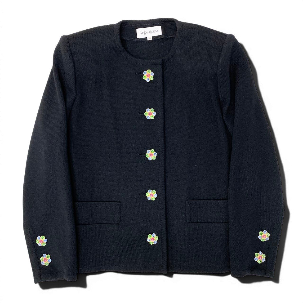 Saint Laurent Bijou Button Knit Jacket L Black Wool — view 2