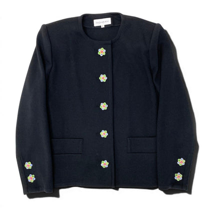 Saint Laurent Bijou Button Knit Jacket L Black Wool — view 2