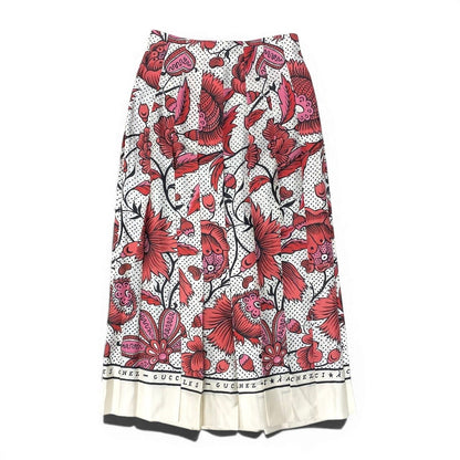 Gucci Floral Pleats Long Skirt Retro Modern All Over Pattern 36 Rosso Red Silk — view 2