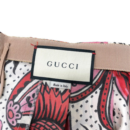 Gucci Floral Pleats Long Skirt Retro Modern All Over Pattern 36 Rosso Red Silk — view 9