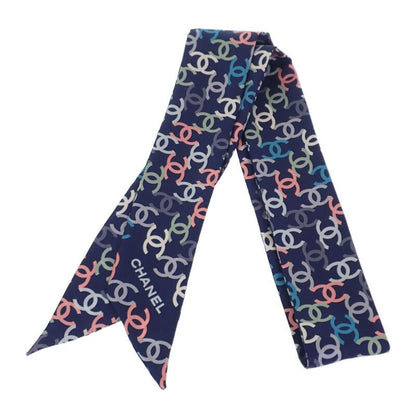 Chanel CC Logo Headband Scarf Silk Navy Multicolor
