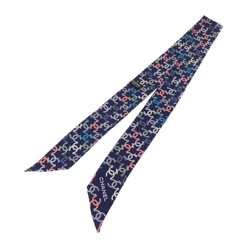 Chanel CC Logo Headband Scarf Silk Navy Multicolor — view 2