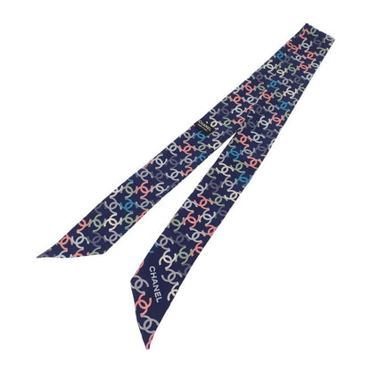 Chanel CC Logo Headband Scarf Silk Navy Multicolor — view 2