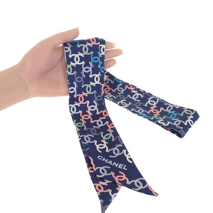 Chanel CC Logo Headband Scarf Silk Navy Multicolor — view 5