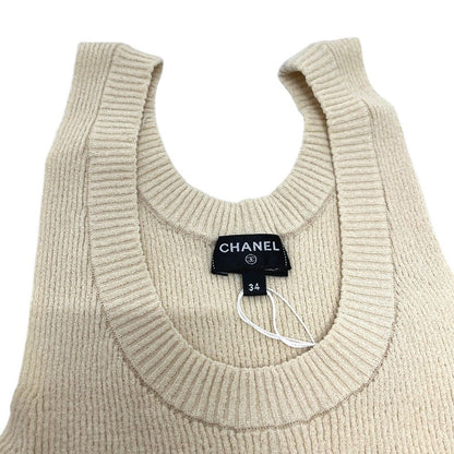 Chanel Tank Top CC Logo Zigzag Border Silk White — view 4