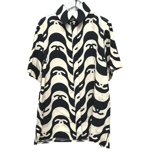 Chanel Short Sleeve T-Shirt CC Logo Wave Silk Black