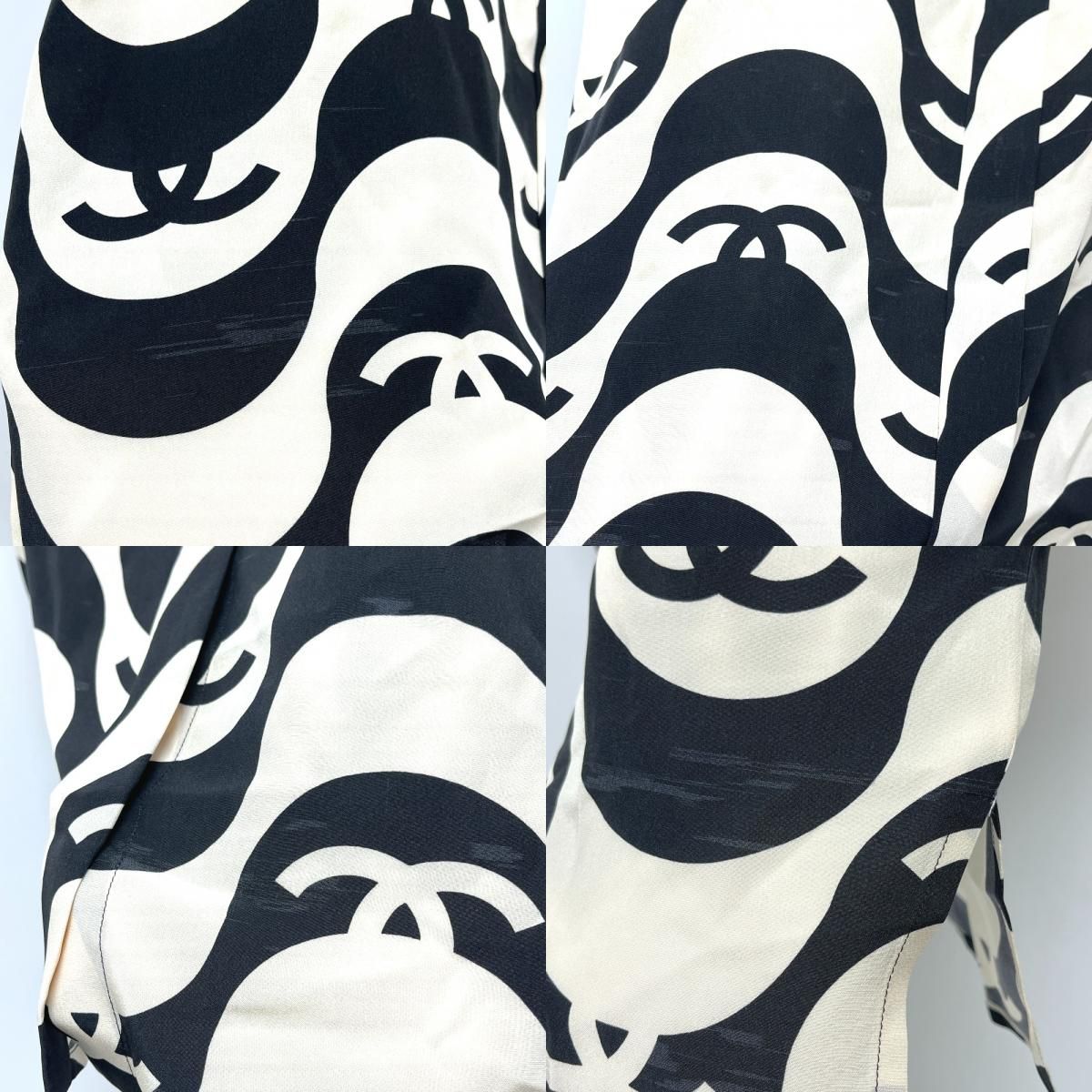 Chanel Short Sleeve T-Shirt CC Logo Wave Silk Black — view 7