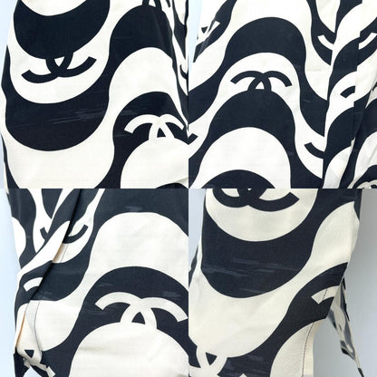 Chanel Short Sleeve T-Shirt CC Logo Wave Silk Black — view 7