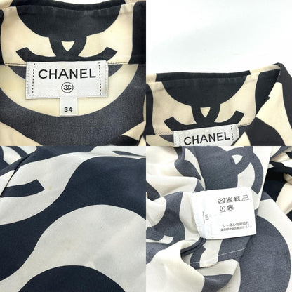 Chanel Short Sleeve T-Shirt CC Logo Wave Silk Black — view 8