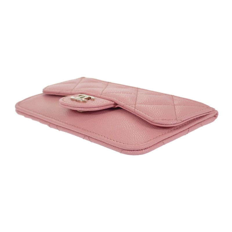 Chanel Quilted Flap Zip Coin Case Bag Card Caviar Leather Pink Gold — view 5