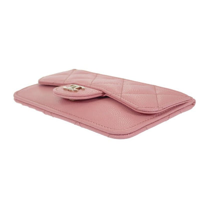 Chanel Quilted Flap Zip Coin Case Bag Card Caviar Leather Pink Gold — view 5