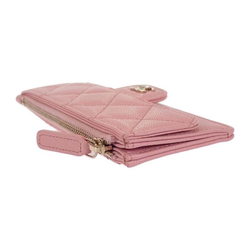 Chanel Quilted Flap Zip Coin Case Bag Card Caviar Leather Pink Gold — view 4