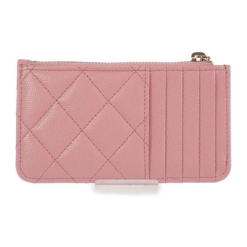 Chanel Quilted Flap Zip Coin Case Bag Card Caviar Leather Pink Gold — view 3