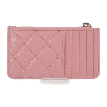 Chanel Quilted Flap Zip Coin Case Bag Card Caviar Leather Pink Gold — view 3