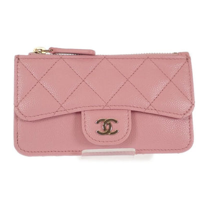 Chanel Quilted Flap Zip Coin Case Bag Card Caviar Leather Pink Gold — view 2