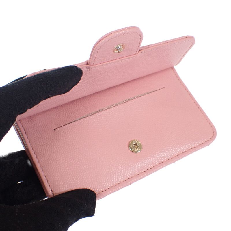 Chanel Quilted Flap Zip Coin Case Bag Card Caviar Leather Pink Gold — view 6