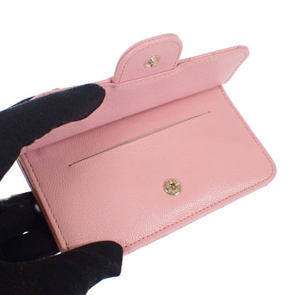 Chanel Quilted Flap Zip Coin Case Bag Card Caviar Leather Pink Gold — view 6