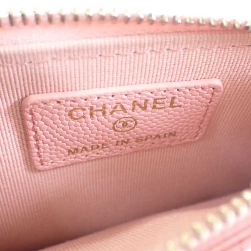 Chanel Quilted Flap Zip Coin Case Bag Card Caviar Leather Pink Gold — view 8