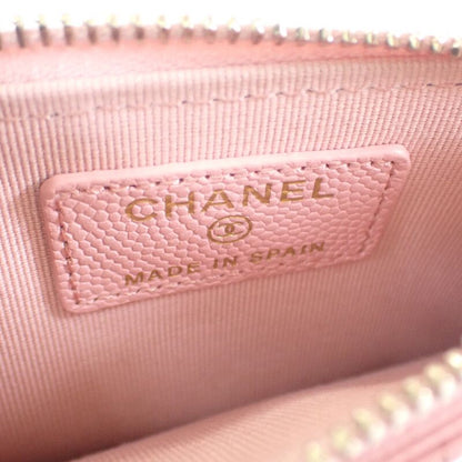 Chanel Quilted Flap Zip Coin Case Bag Card Caviar Leather Pink Gold — view 8
