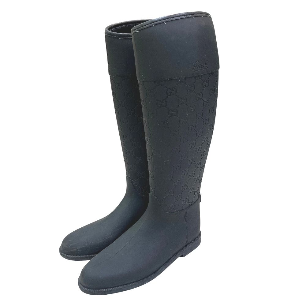 Gucci Rain Shoes GG Pattern Rubber Black