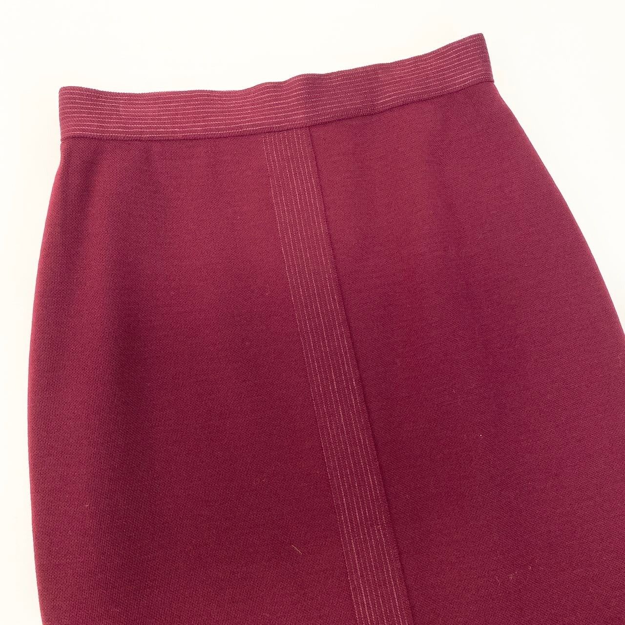 Chanel Vintage Knit Tight Skirt Gold Button Burgundy — view 5