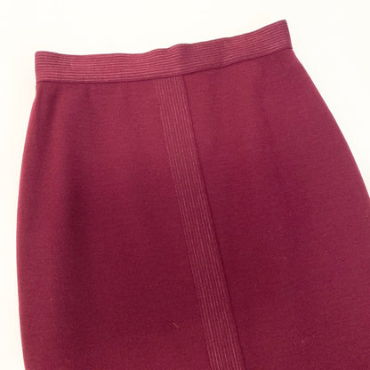 Chanel Vintage Knit Tight Skirt Gold Button Burgundy — view 5