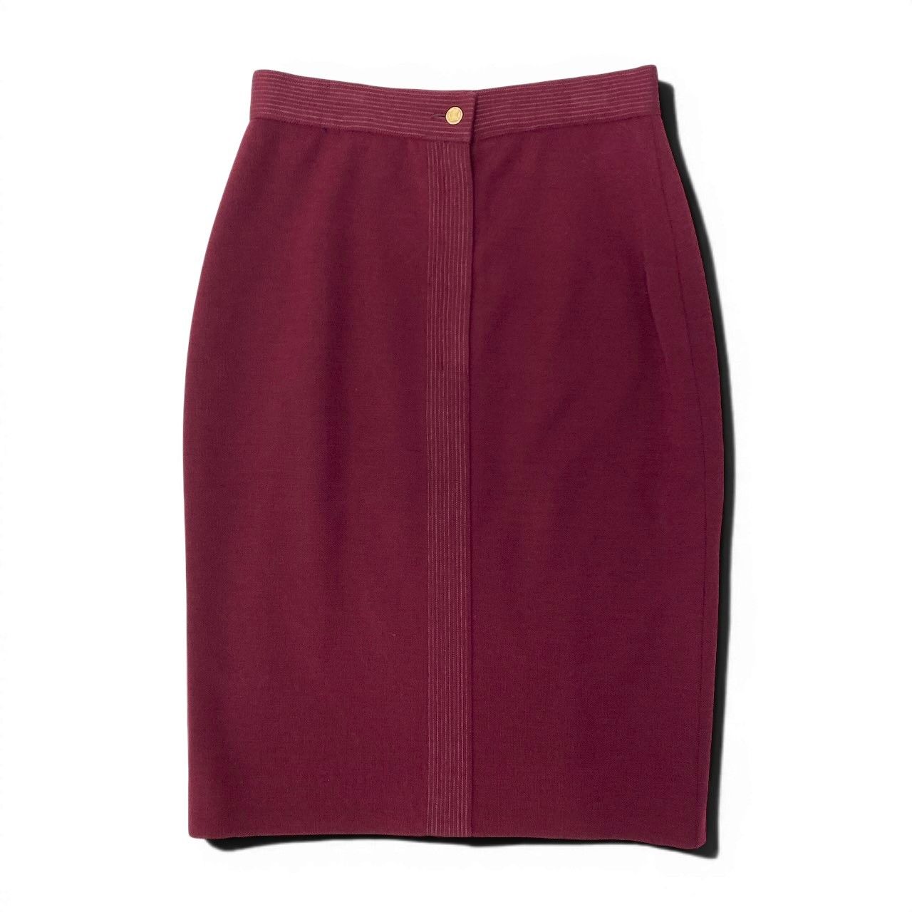 Chanel Vintage Knit Tight Skirt Gold Button Burgundy — view 3
