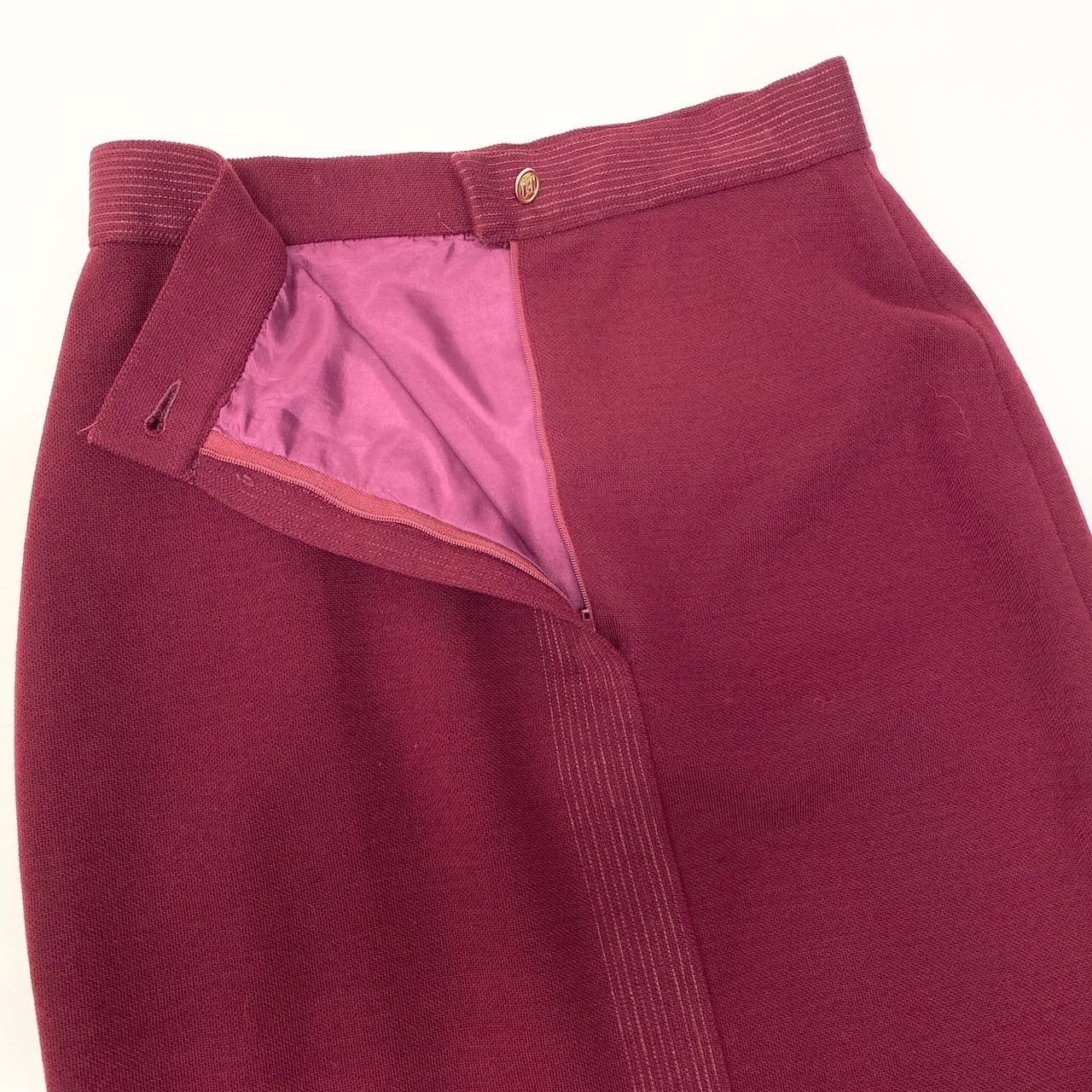 Chanel Vintage Knit Tight Skirt Gold Button Burgundy — view 4