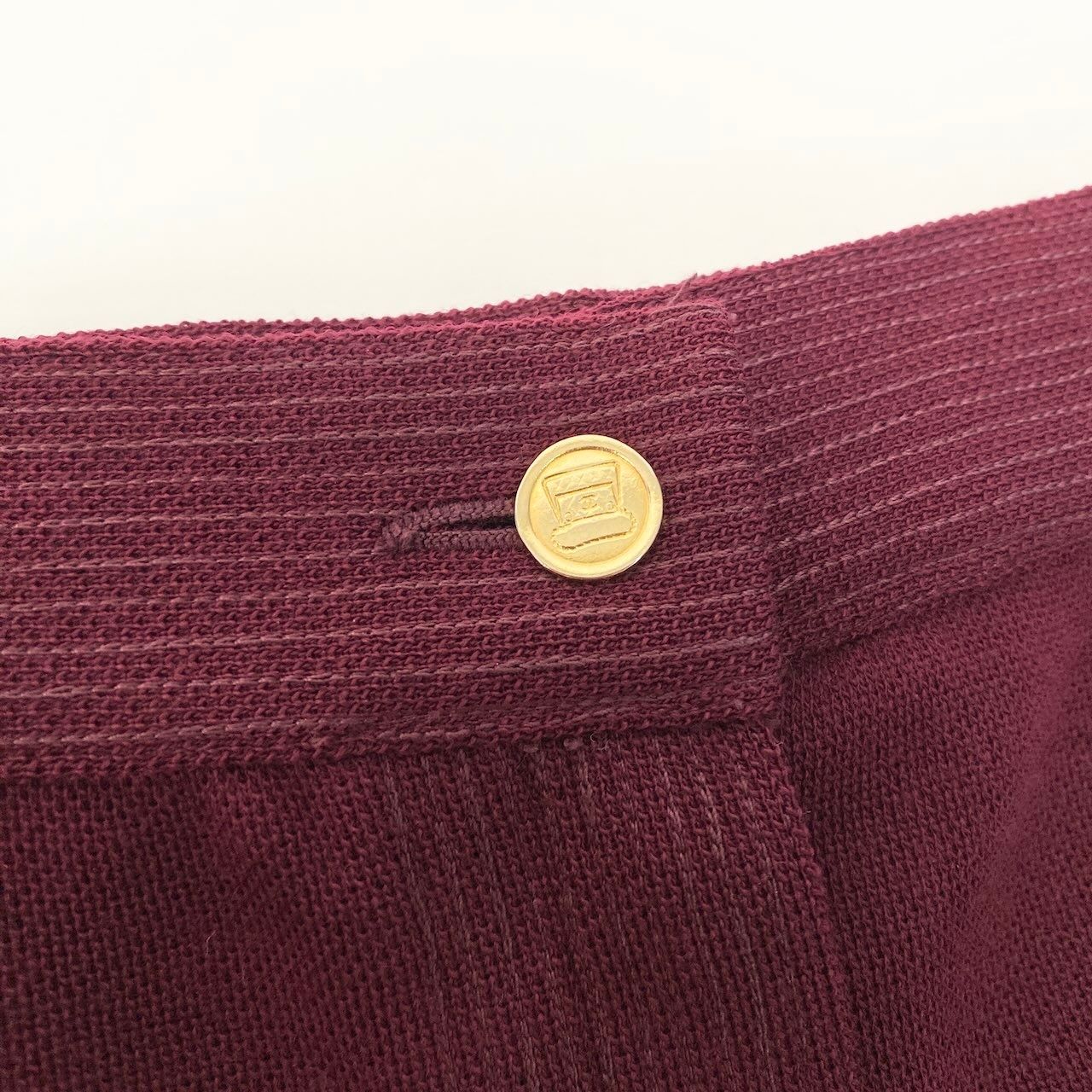 Chanel Vintage Knit Tight Skirt Gold Button Burgundy — view 7