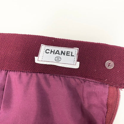 Chanel Vintage Knit Tight Skirt Gold Button Burgundy — view 9