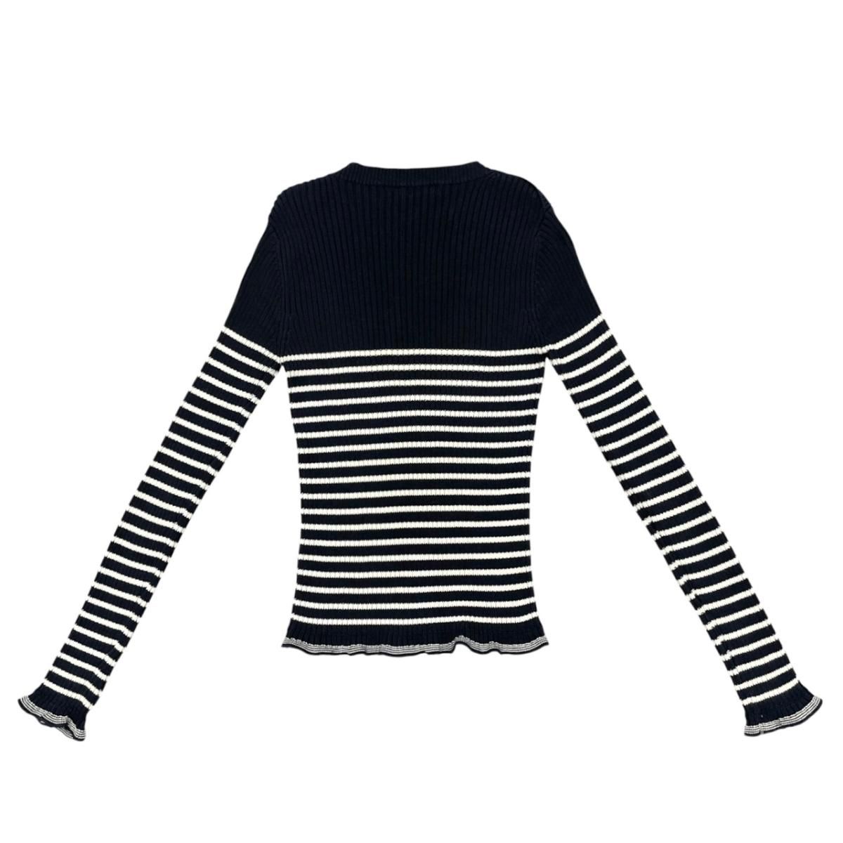 Dior Sweater Star Logo Border Knit 40 Cotton Navy White — view 2