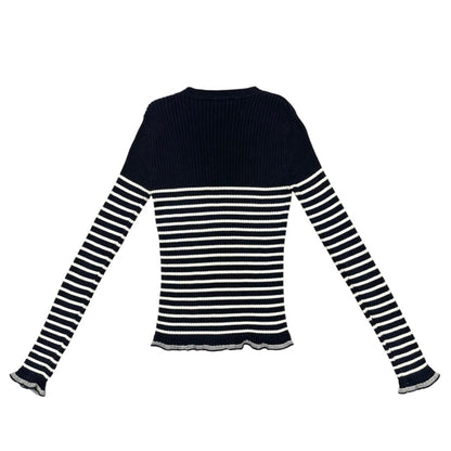 Dior Sweater Star Logo Border Knit 40 Cotton Navy White — view 2