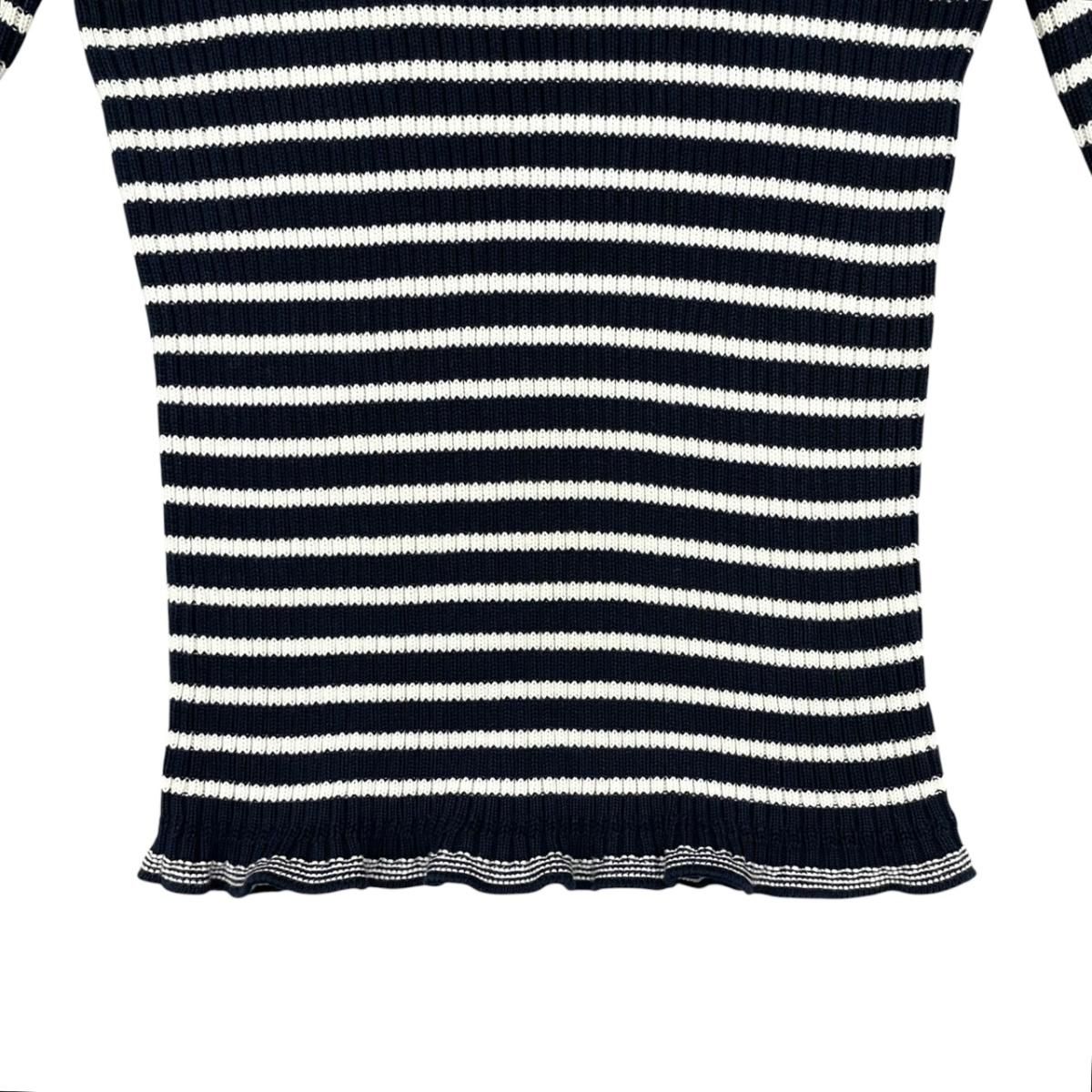 Dior Sweater Star Logo Border Knit 40 Cotton Navy White — view 4