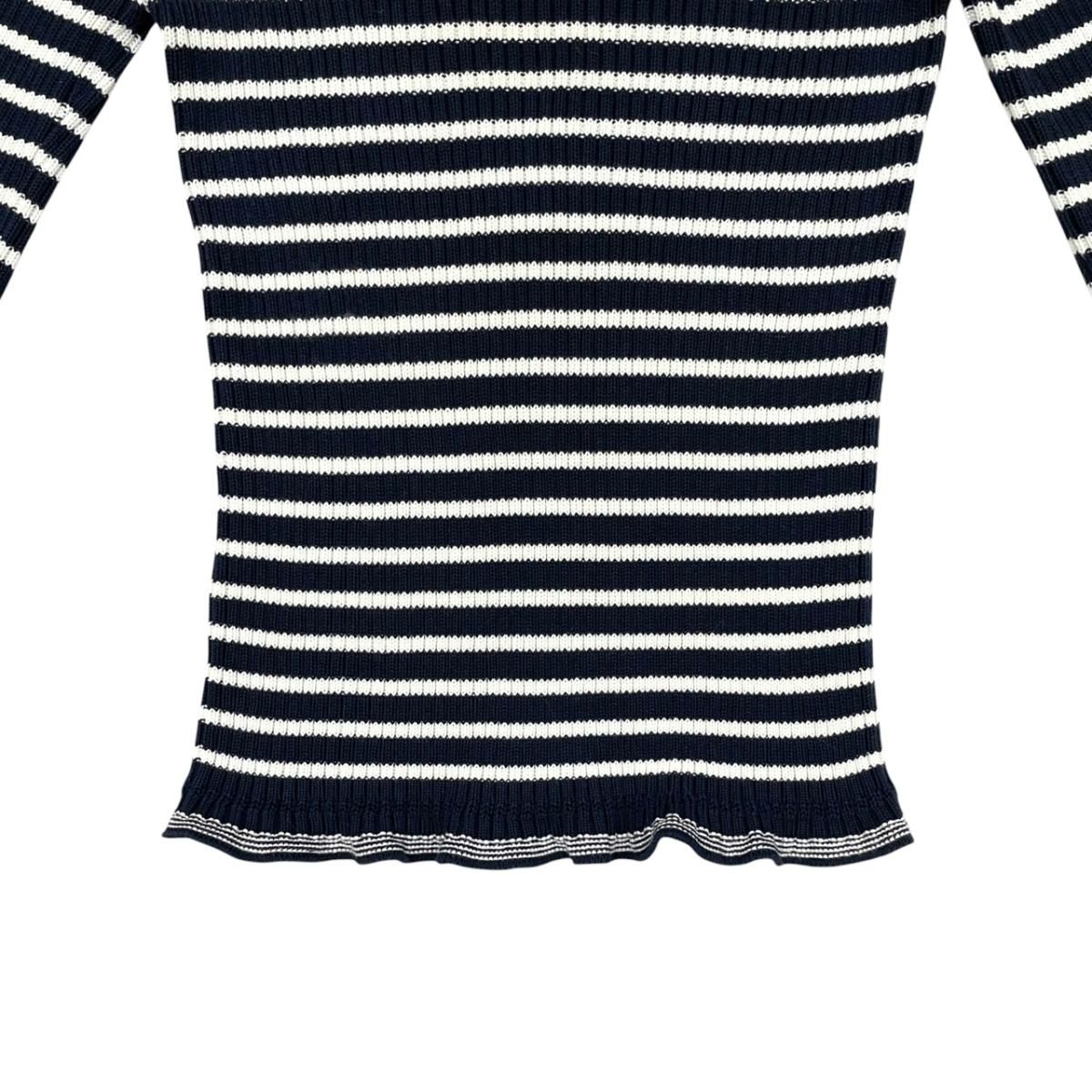 Dior Sweater Star Logo Border Knit 40 Cotton Navy White — view 6