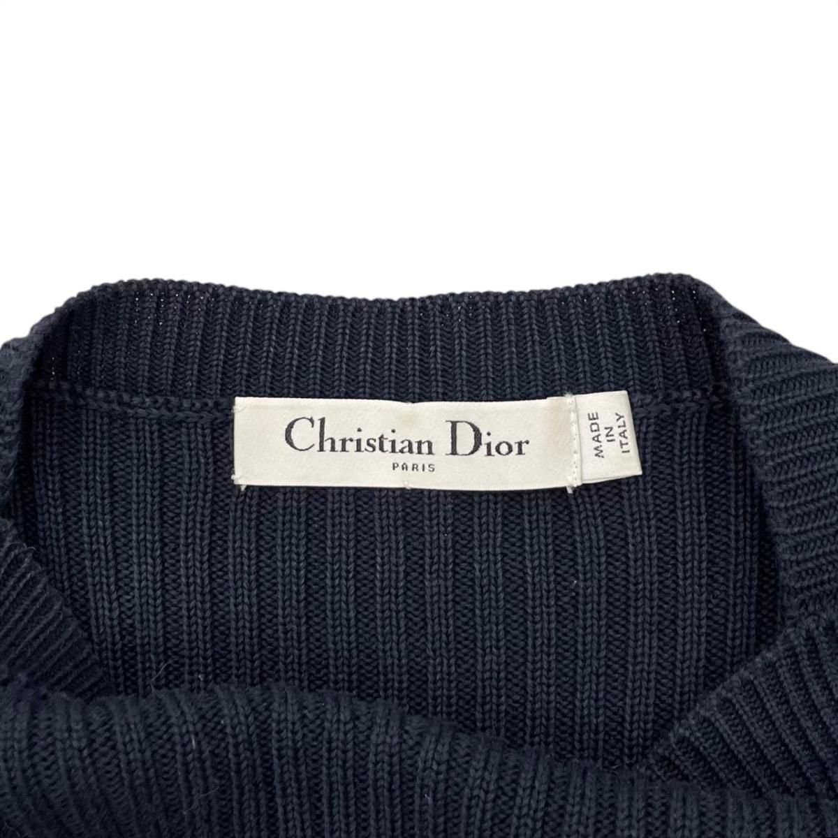Dior Sweater Star Logo Border Knit 40 Cotton Navy White — view 8