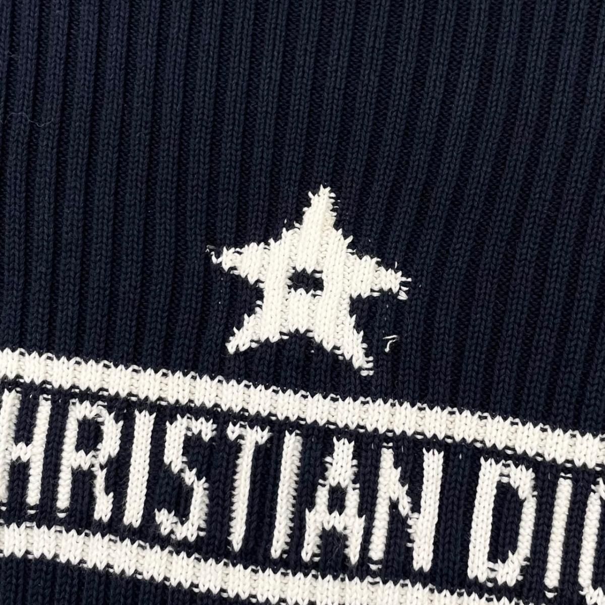 Dior Sweater Star Logo Border Knit 40 Cotton Navy White — view 7