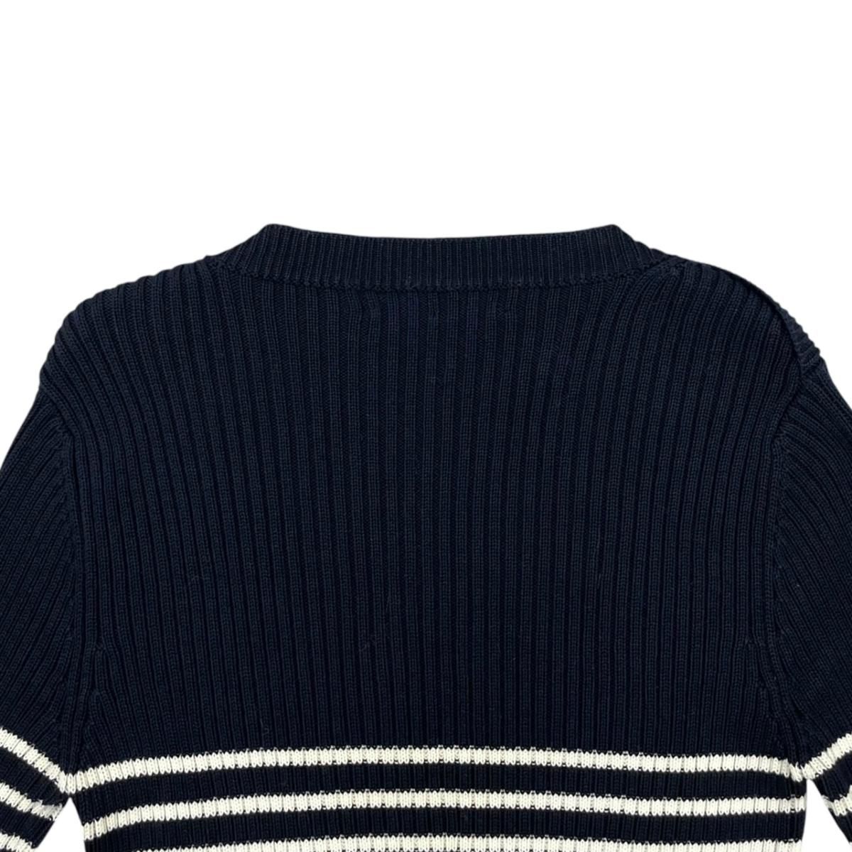 Dior Sweater Star Logo Border Knit 40 Cotton Navy White — view 5